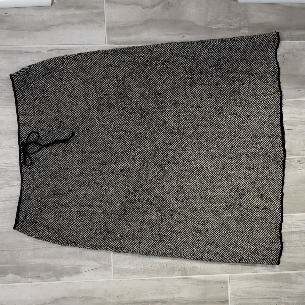 J. Crew Black and White Herringbone Midi Skirt